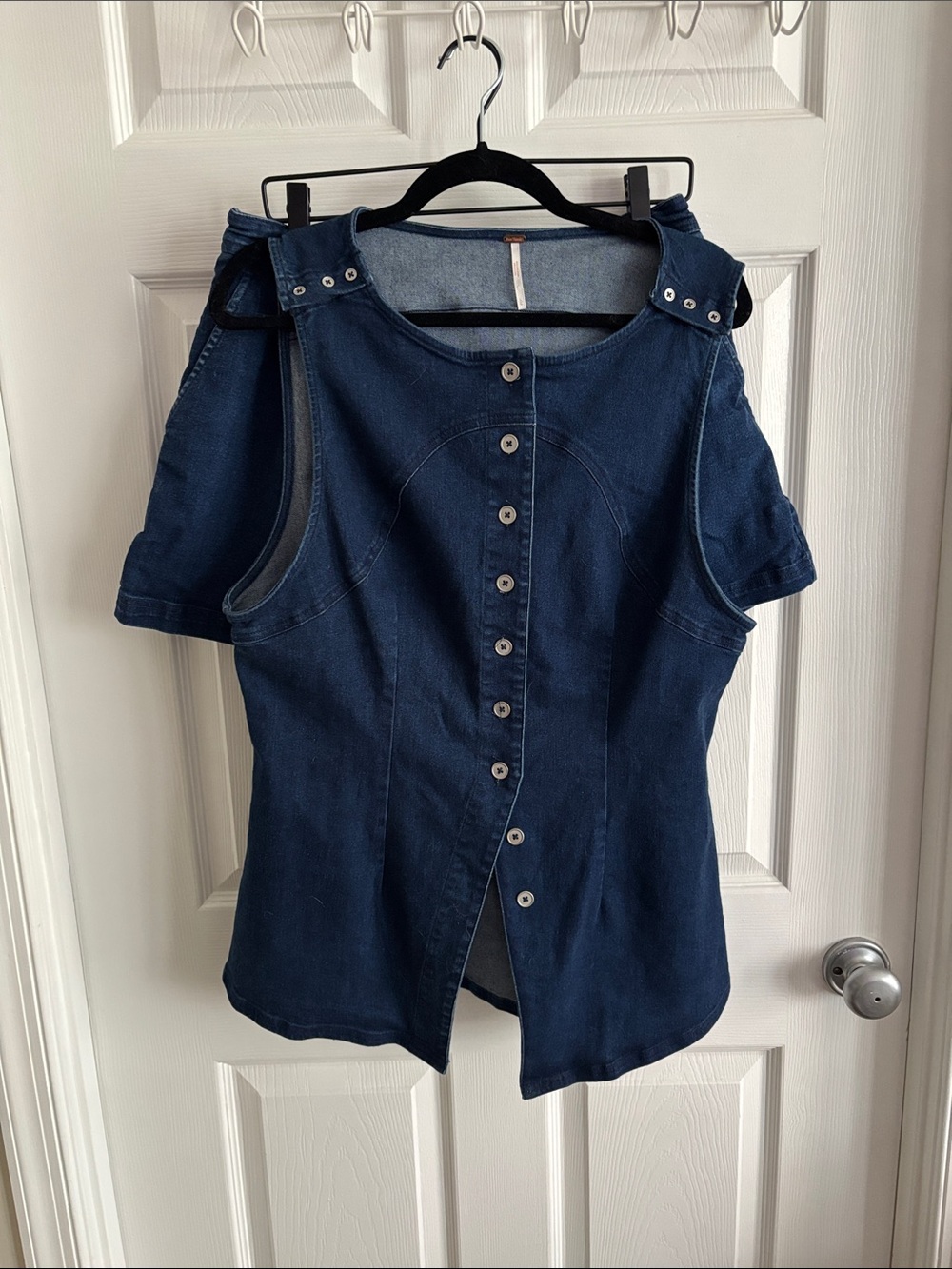 Free People Navy Cold-Shoulder Button-Front Top & Short Set